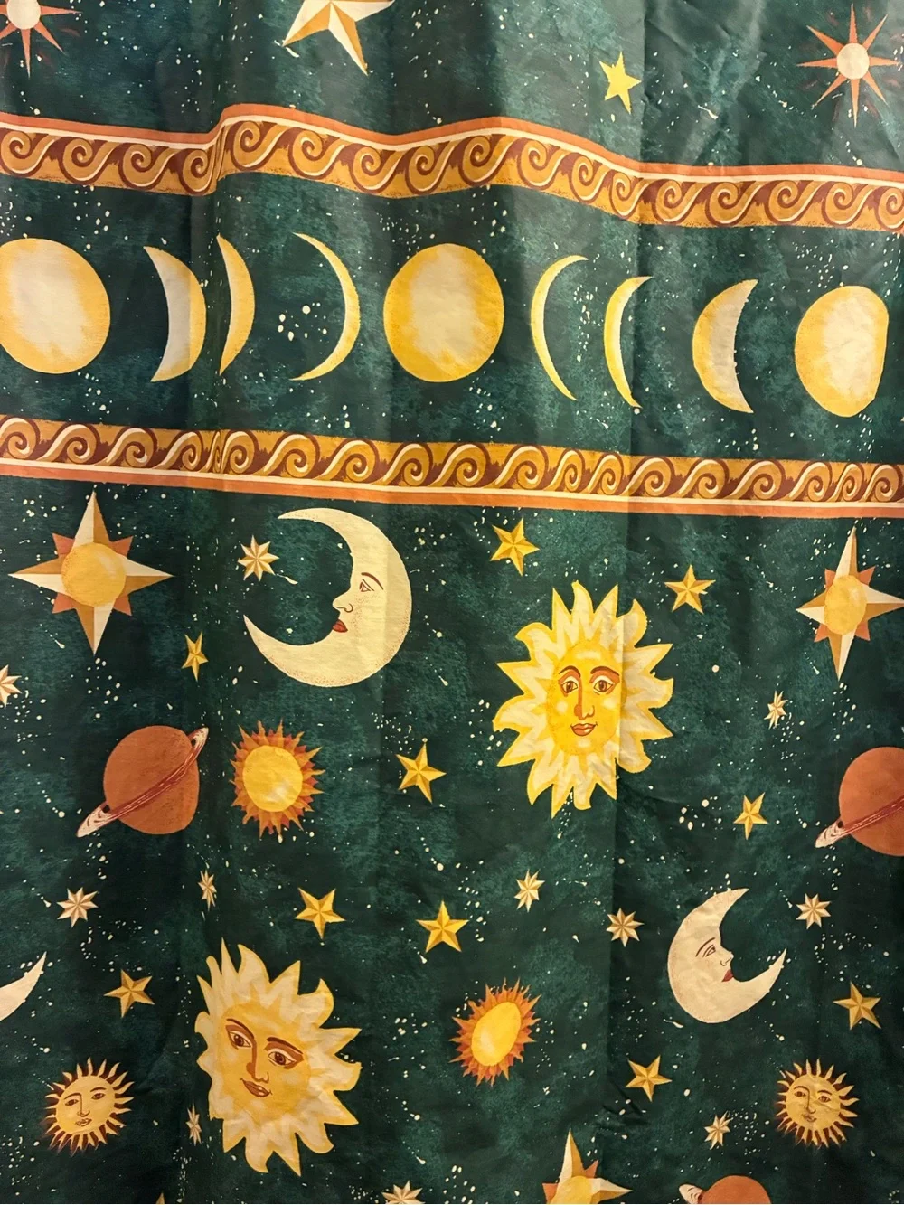Vintage 90s Celestial Shower Curtain Made in USA Sun Moon Stars Whimsigoth Boho